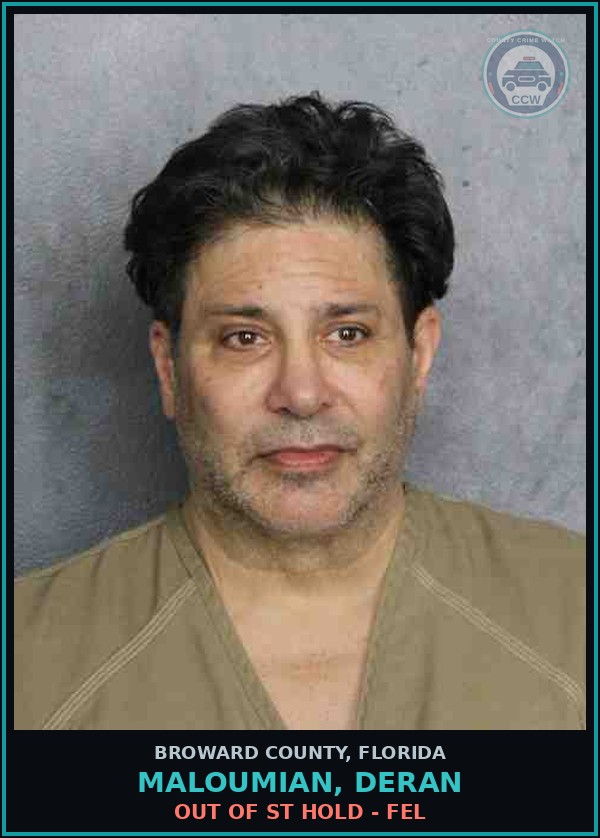 Booking mugshot of MALOUMIAN, DERAN in Broward County