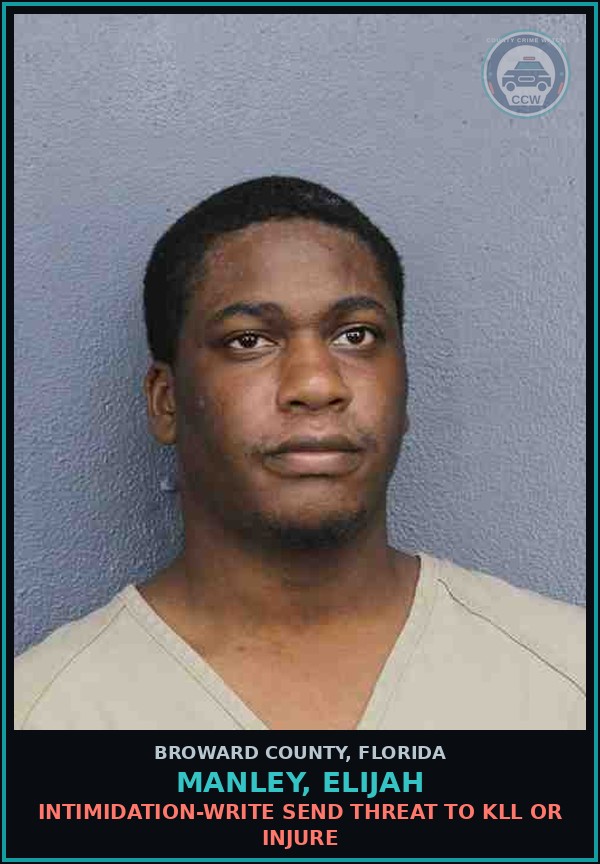 Booking mugshot of MANLEY, ELIJAH in Broward County
