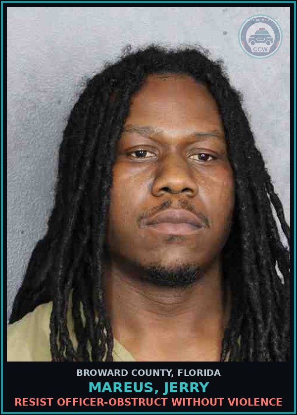 Booking mugshot of MAREUS, JERRY in Broward County