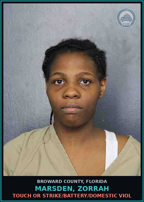 Booking mugshot of MARSDEN, ZORRAH in Broward County
