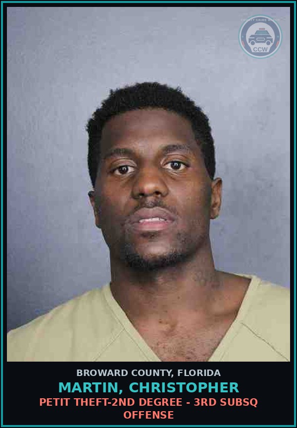 Booking mugshot of MARTIN, CHRISTOPHER in Broward County
