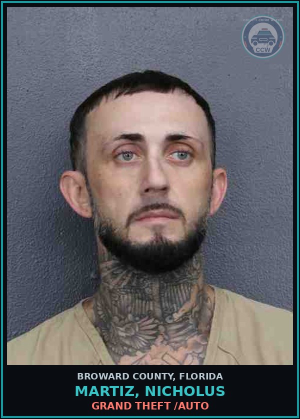 Booking mugshot of MARTIZ, NICHOLUS in Broward County