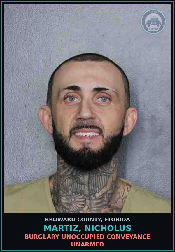 Booking mugshot of MARTIZ, NICHOLUS in Broward County