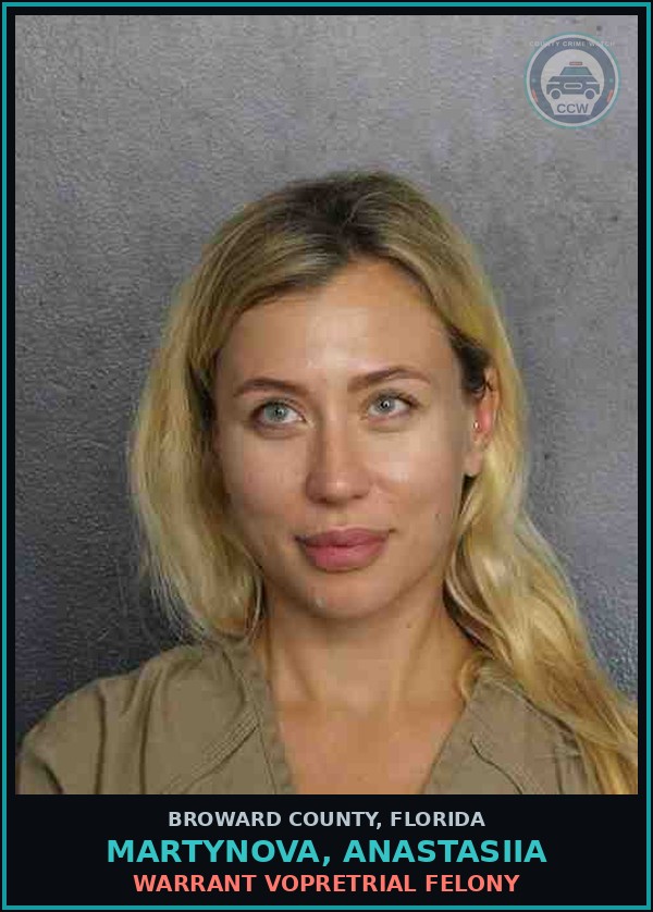 Booking mugshot of MARTYNOVA, ANASTASIIA in Broward County