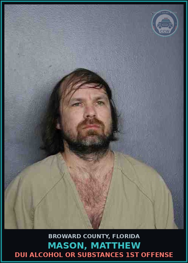 Booking mugshot of MASON, MATTHEW in Broward County