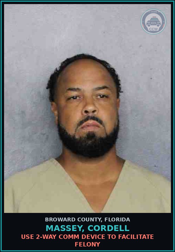 Booking mugshot of MASSEY, CORDELL in Broward County