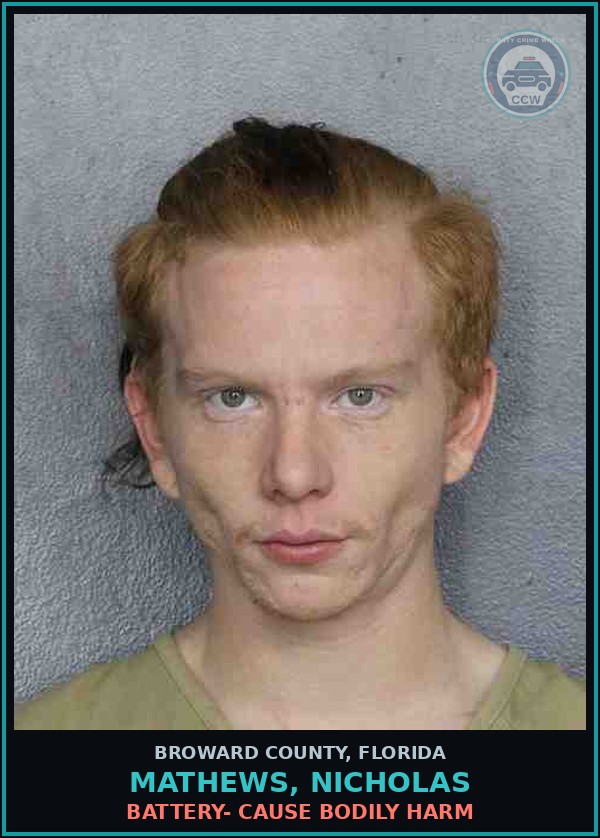 Booking mugshot of MATHEWS, NICHOLAS in Broward County