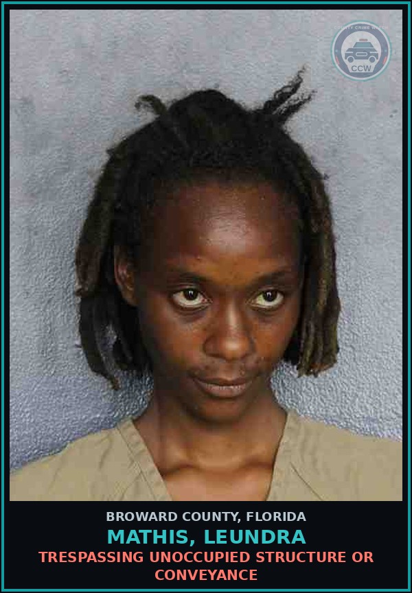 Booking mugshot of MATHIS, LEUNDRA in Broward County