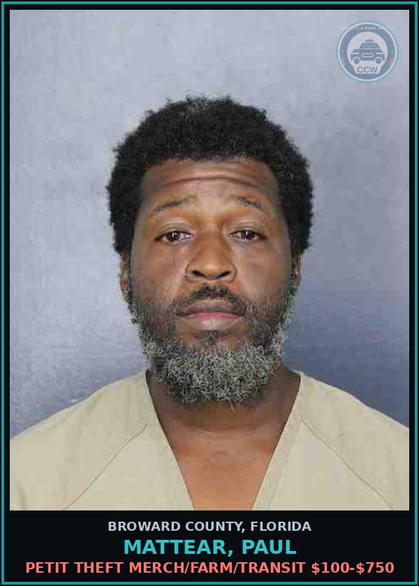 Booking mugshot of MATTEAR, PAUL in Broward County