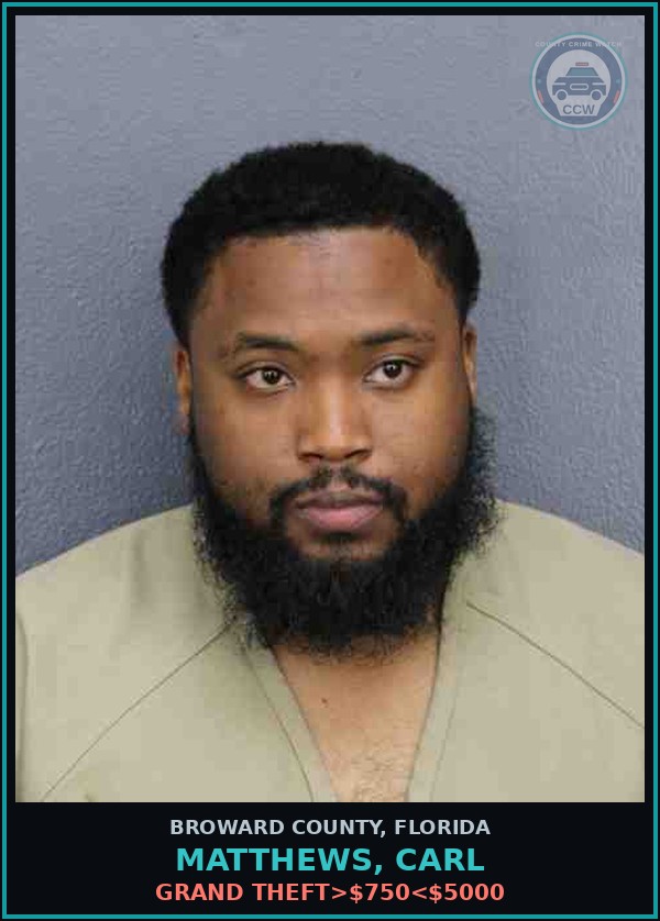 Booking mugshot of MATTHEWS, CARL in Broward County