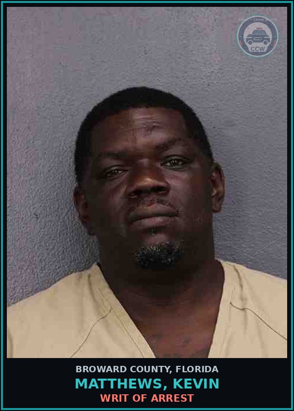 Booking mugshot of MATTHEWS, KEVIN in Broward County