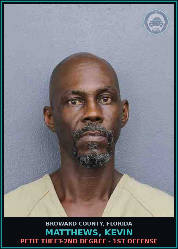 Booking mugshot of MATTHEWS, KEVIN in Broward County