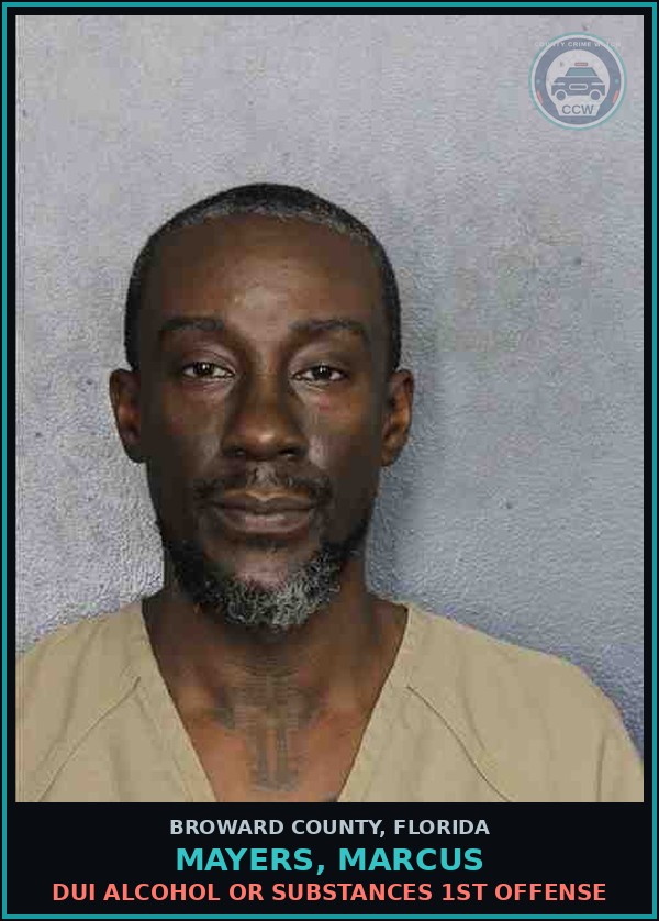 Booking mugshot of MAYERS, MARCUS in Broward County