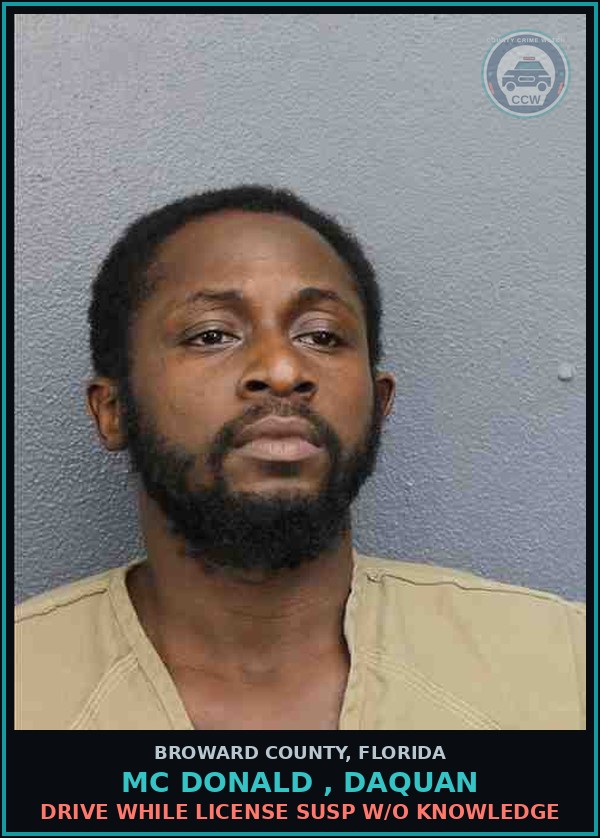Booking mugshot of MC DONALD , DAQUAN in Broward County