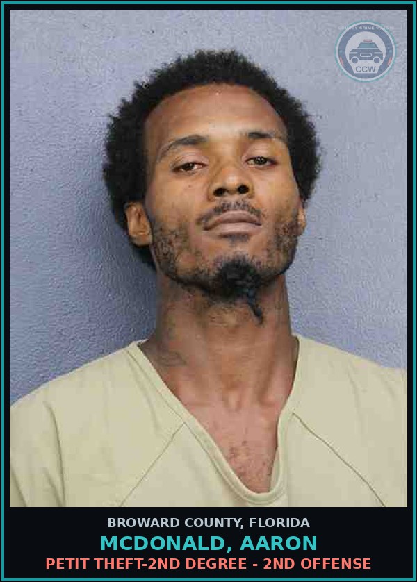 Booking mugshot of MCDONALD, AARON in Broward County