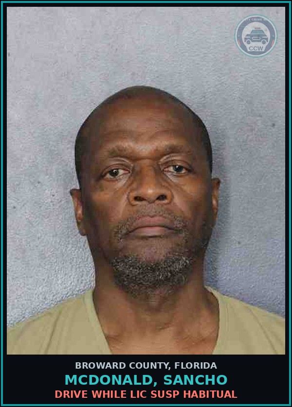 Booking mugshot of MCDONALD, SANCHO in Broward County