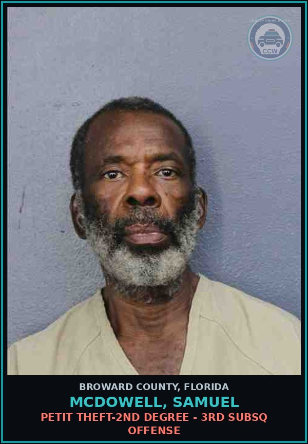 Booking mugshot of MCDOWELL, SAMUEL in Broward County