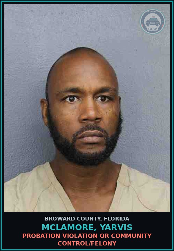 Booking mugshot of MCLAMORE, YARVIS in Broward County
