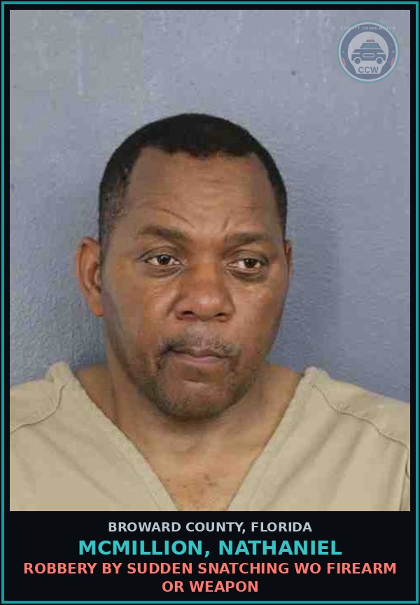 Booking mugshot of MCMILLION, NATHANIEL in Broward County