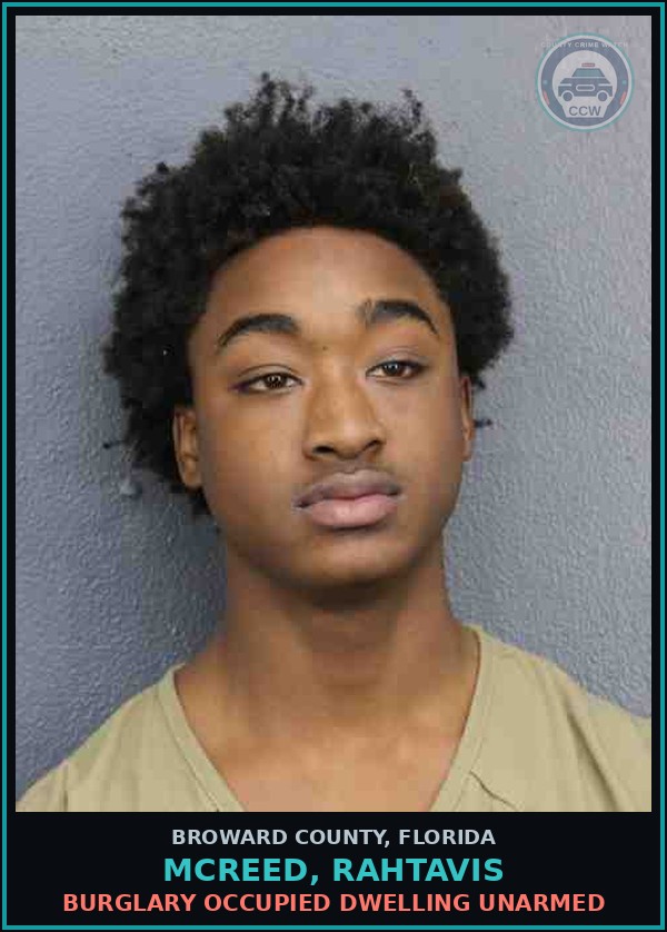 Booking mugshot of MCREED, RAHTAVIS in Broward County