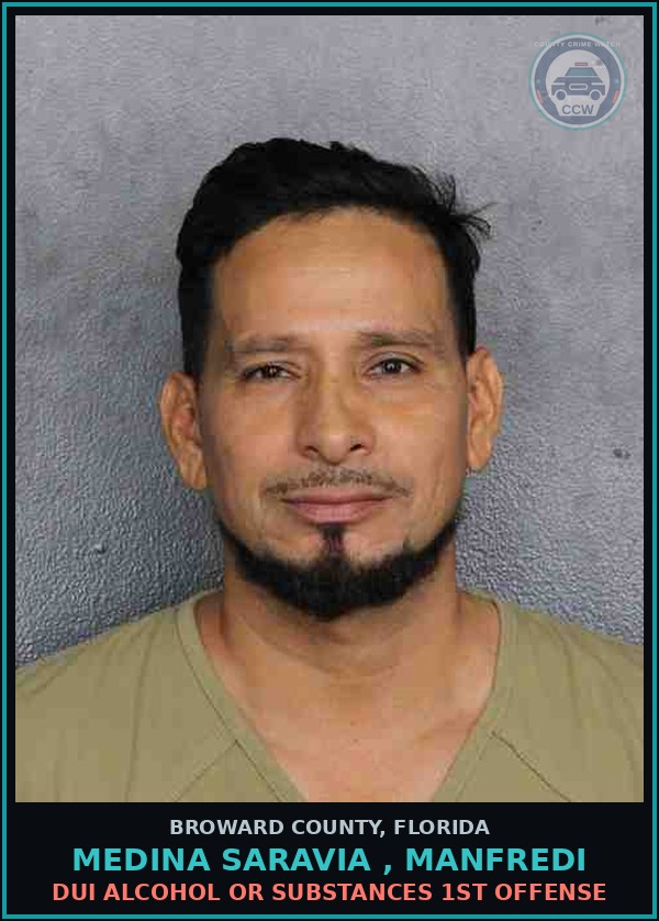 Booking mugshot of MEDINA SARAVIA , MANFREDI in Broward County