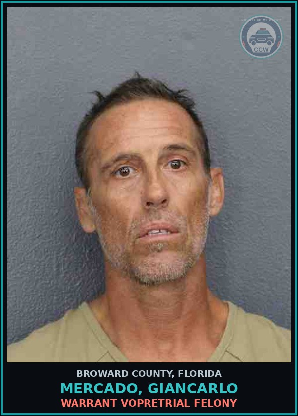 Booking mugshot of MERCADO, GIANCARLO in Broward County