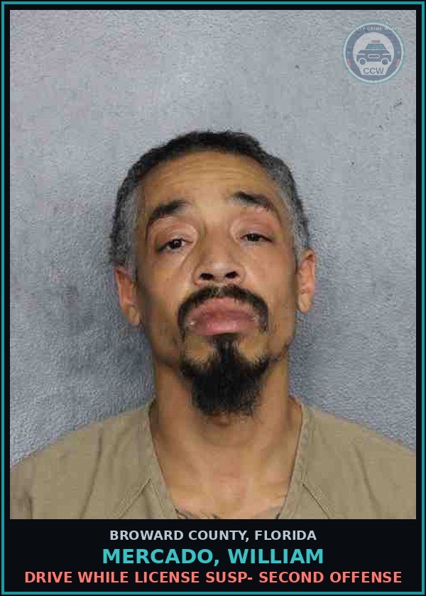 Booking mugshot of MERCADO, WILLIAM in Broward County