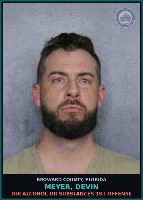 Booking mugshot of MEYER, DEVIN in Broward County
