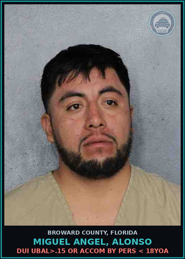Booking mugshot of MIGUEL ANGEL, ALONSO in Broward County