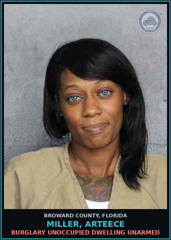Booking mugshot of MILLER, ARTEECE in Broward County