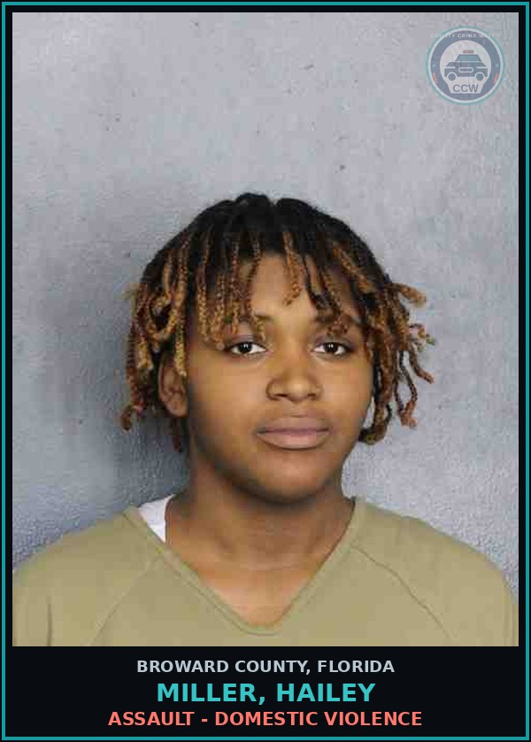Booking mugshot of MILLER, HAILEY in Broward County