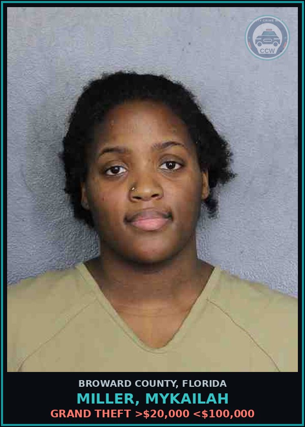 Booking mugshot of MILLER, MYKAILAH in Broward County