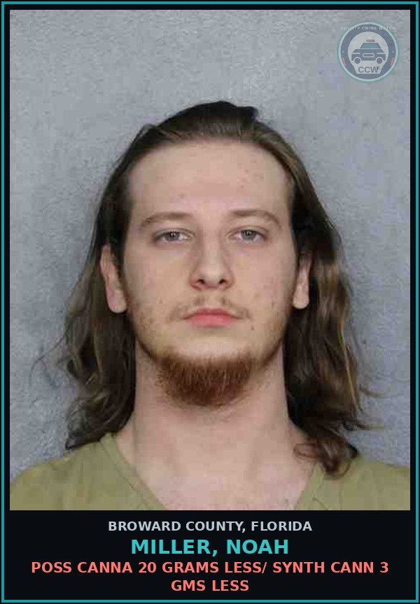 Booking mugshot of MILLER, NOAH in Broward County