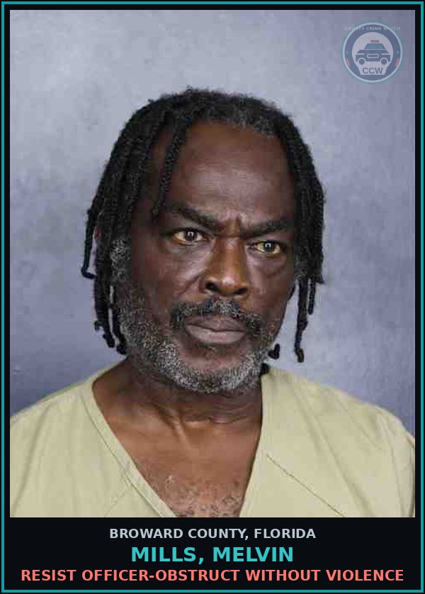 Booking mugshot of MILLS, MELVIN in Broward County