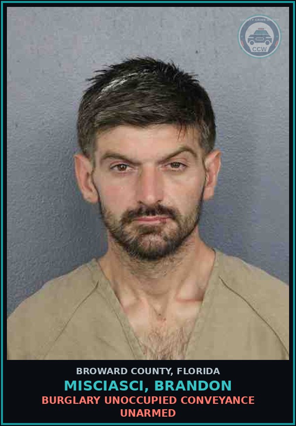 Booking mugshot of MISCIASCI, BRANDON in Broward County