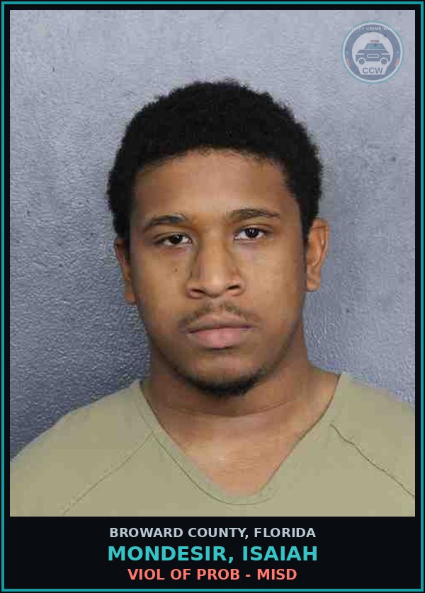 Booking mugshot of MONDESIR, ISAIAH in Broward County
