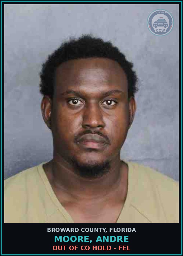 Booking mugshot of MOORE, ANDRE in Broward County