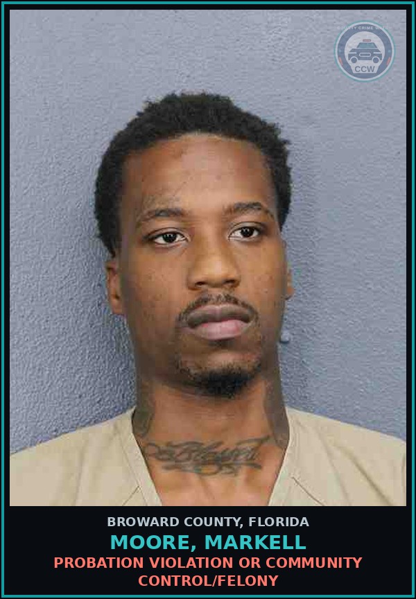 Booking mugshot of MOORE, MARKELL in Broward County