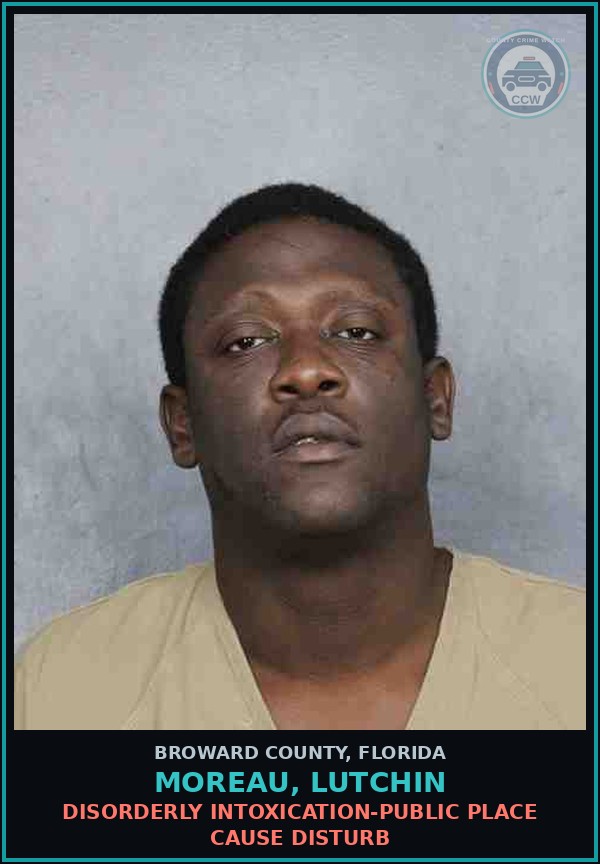 Booking mugshot of MOREAU, LUTCHIN in Broward County