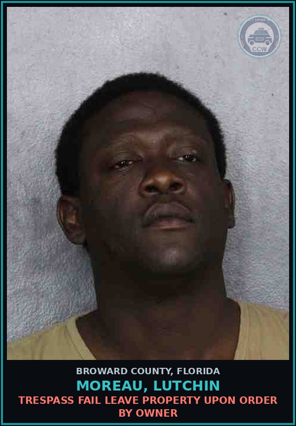 Booking mugshot of MOREAU, LUTCHIN in Broward County