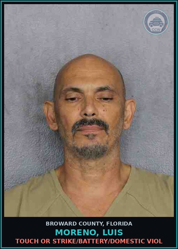 Booking mugshot of MORENO, LUIS in Broward County
