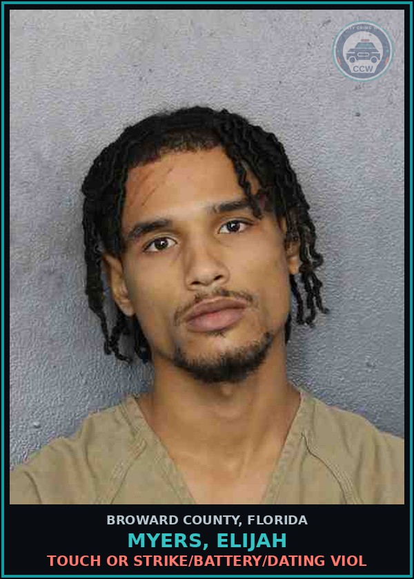 Booking mugshot of MYERS, ELIJAH in Broward County