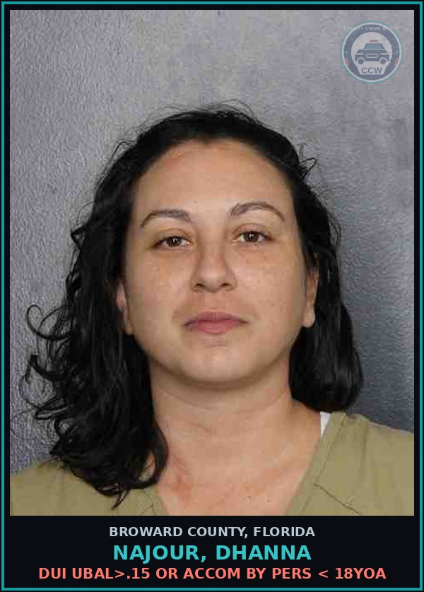 Booking mugshot of NAJOUR, DHANNA in Broward County