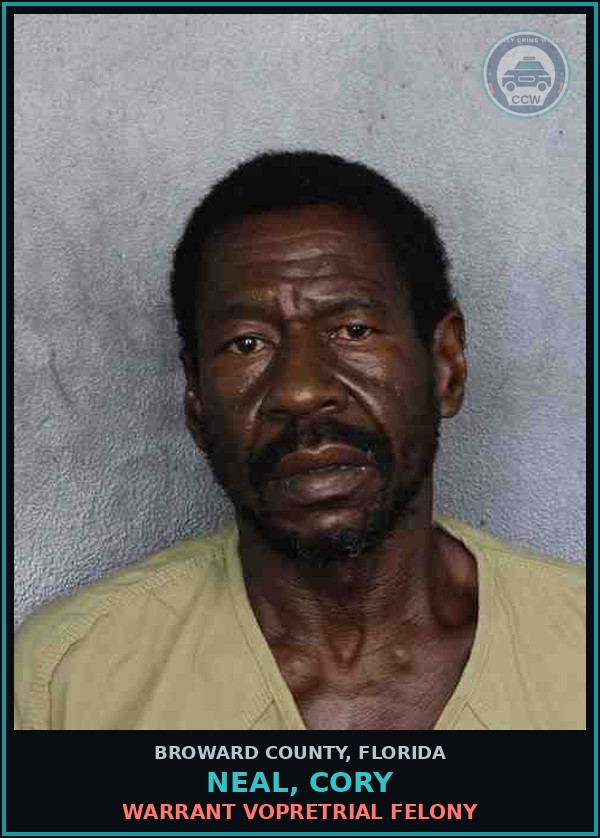 Booking mugshot of NEAL, CORY in Broward County