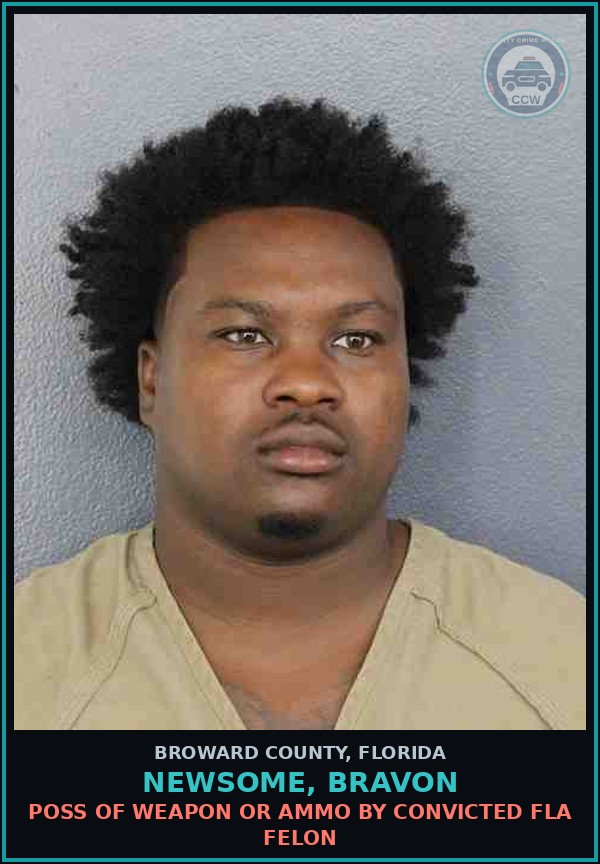 Booking mugshot of NEWSOME, BRAVON in Broward County