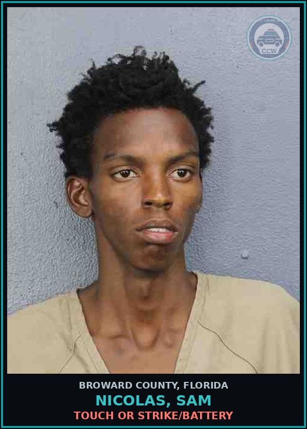 Booking mugshot of NICOLAS, SAM in Broward County