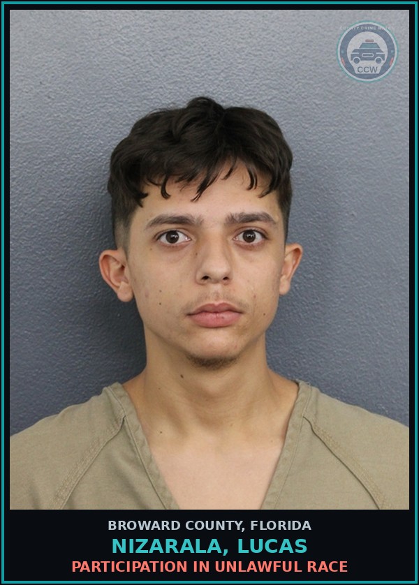 Booking mugshot of NIZARALA, LUCAS in Broward County