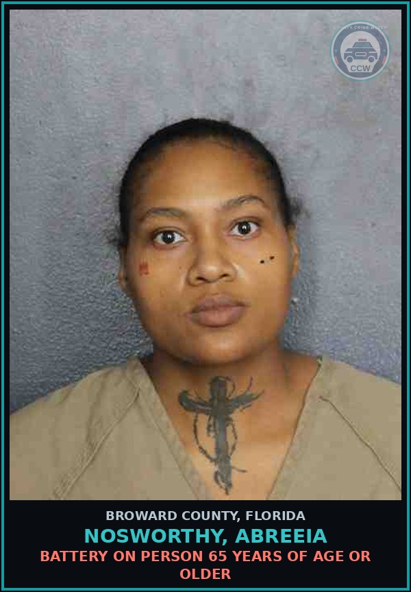 Booking mugshot of NOSWORTHY, ABREEIA in Broward County