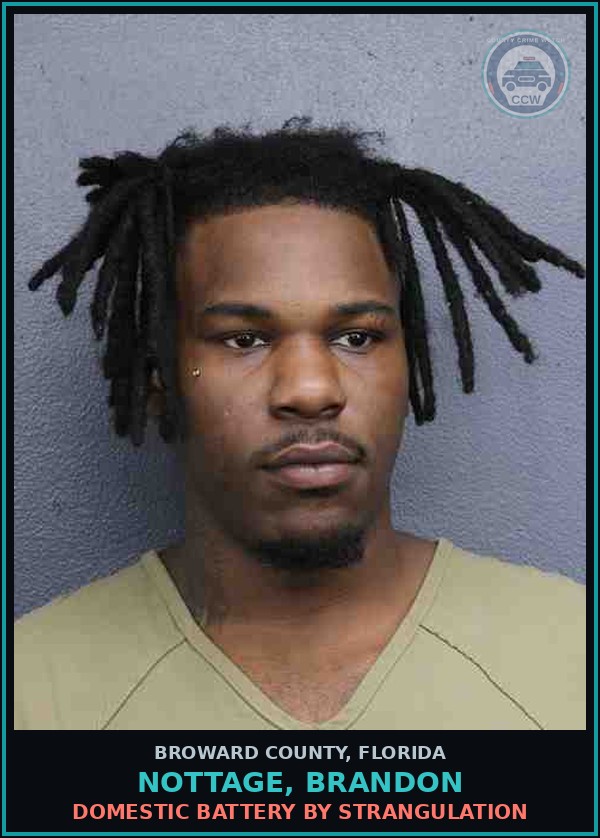 Booking mugshot of NOTTAGE, BRANDON in Broward County
