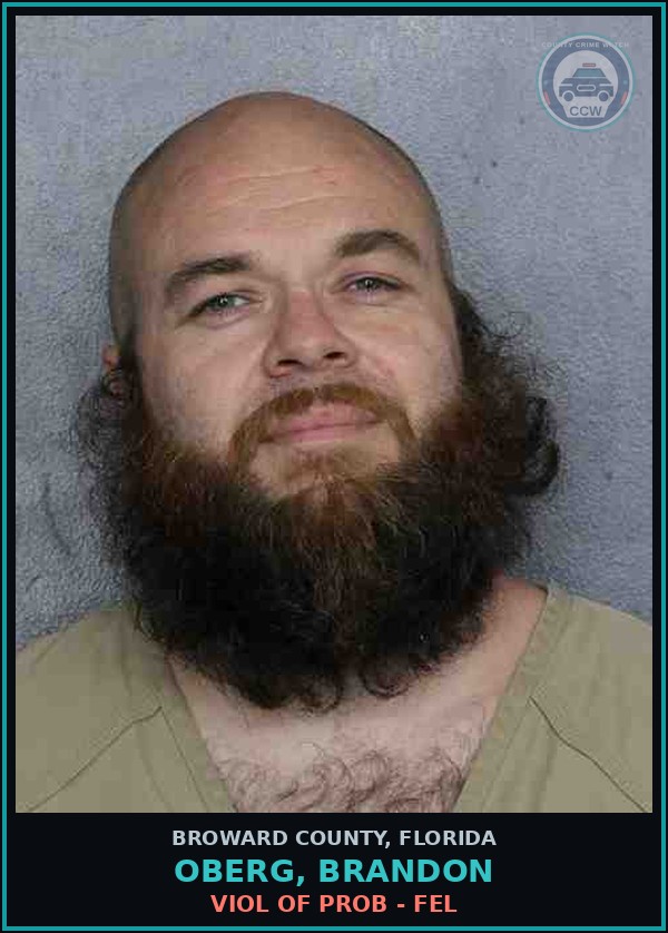 Booking mugshot of OBERG, BRANDON in Broward County
